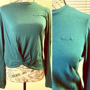 Pink by VS Long Sleeved Green Logo Twist Crop Tee
